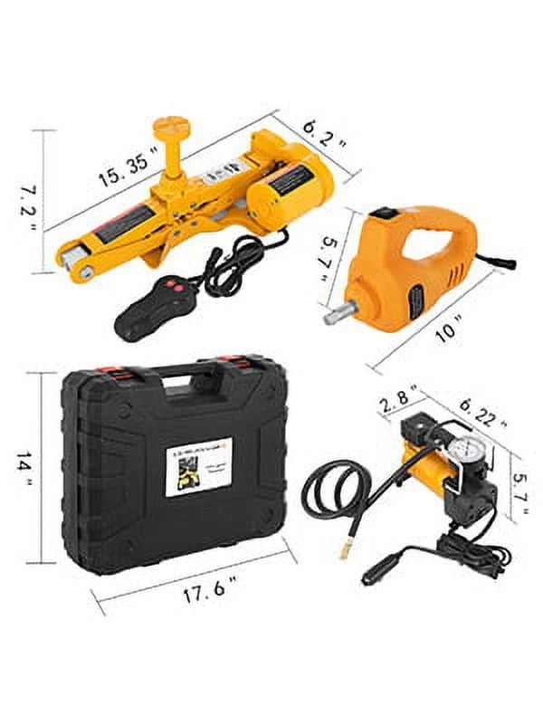 VEVORbrand Electric Car Jack 3ton 6600lbs Electric Scissor Jack 12V DC Electric Jack with Electric Impact Wrench and Inflator Pump Car Repair Tool for Sedans and SUVs (3ton 6600lbs)
