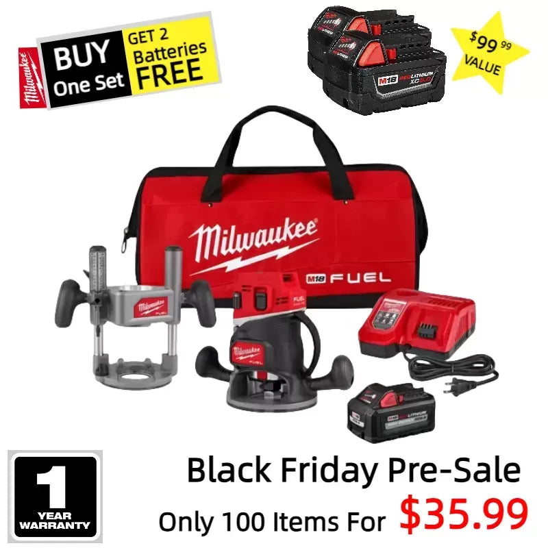 Milwaukee 2838-21 M18 FUEL 18V 1/2 Cordless Lithium-Ion Router Kit, BLACK FRIDAY PRE-SALE ONLY $35.99 AND 2 ADDITIONAL 5.0AH BATTERIES FOR THE FIRST 100 CUSTOMERS