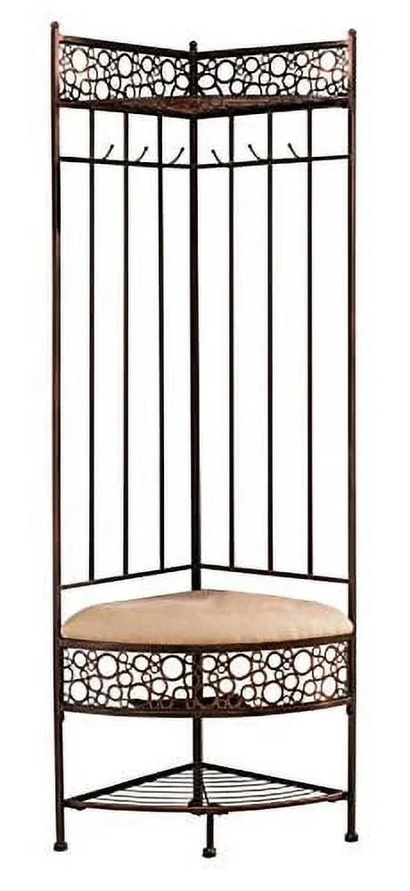 Kings Brand Furniture Brushed Copper Metal Corner Entryway Hallway Storage Bench with Coat Rack