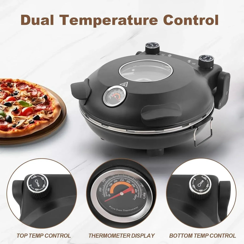Pizza Maker Electric, 4-Min-Pizza in 1200W Pizza Oven, 31cm Refractory Stone Plate, Max 420â?Pizza Maker with 5 Cooking Levels, inkl. Pizza Peels & Scraper & Recipe, Black (black)