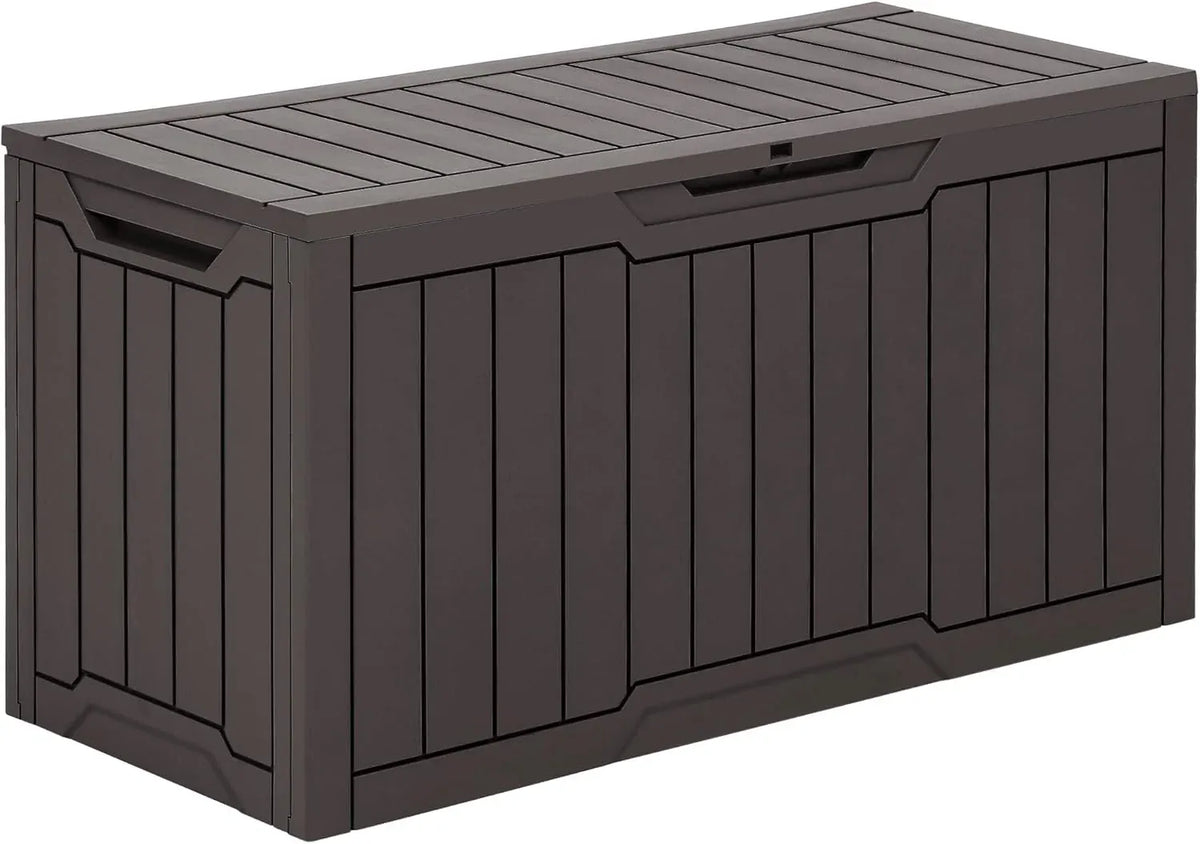 120 Gallon Outdoor Storage Deck Box with Cushion, Large Resin Patio Storage for Outdoor Pillows, Garden Tools and Pool-Supplies, Waterproof, Lockable (Taupe)