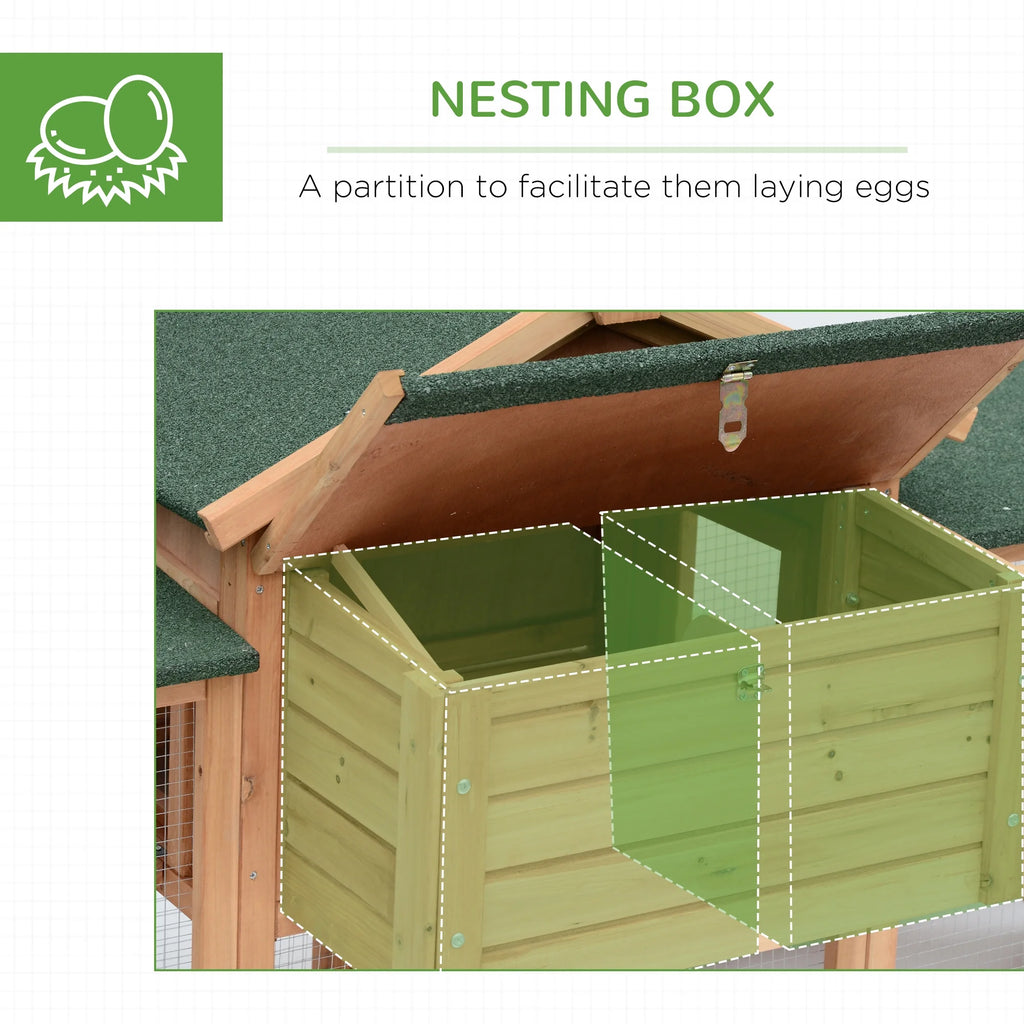 PawHut 80 Chicken Coop, Wooden Outdoor Chicken Cage Poultry Hen House with Nesting Box, Double Runs, Removable Tray, Ramps, for Garden Backyard
