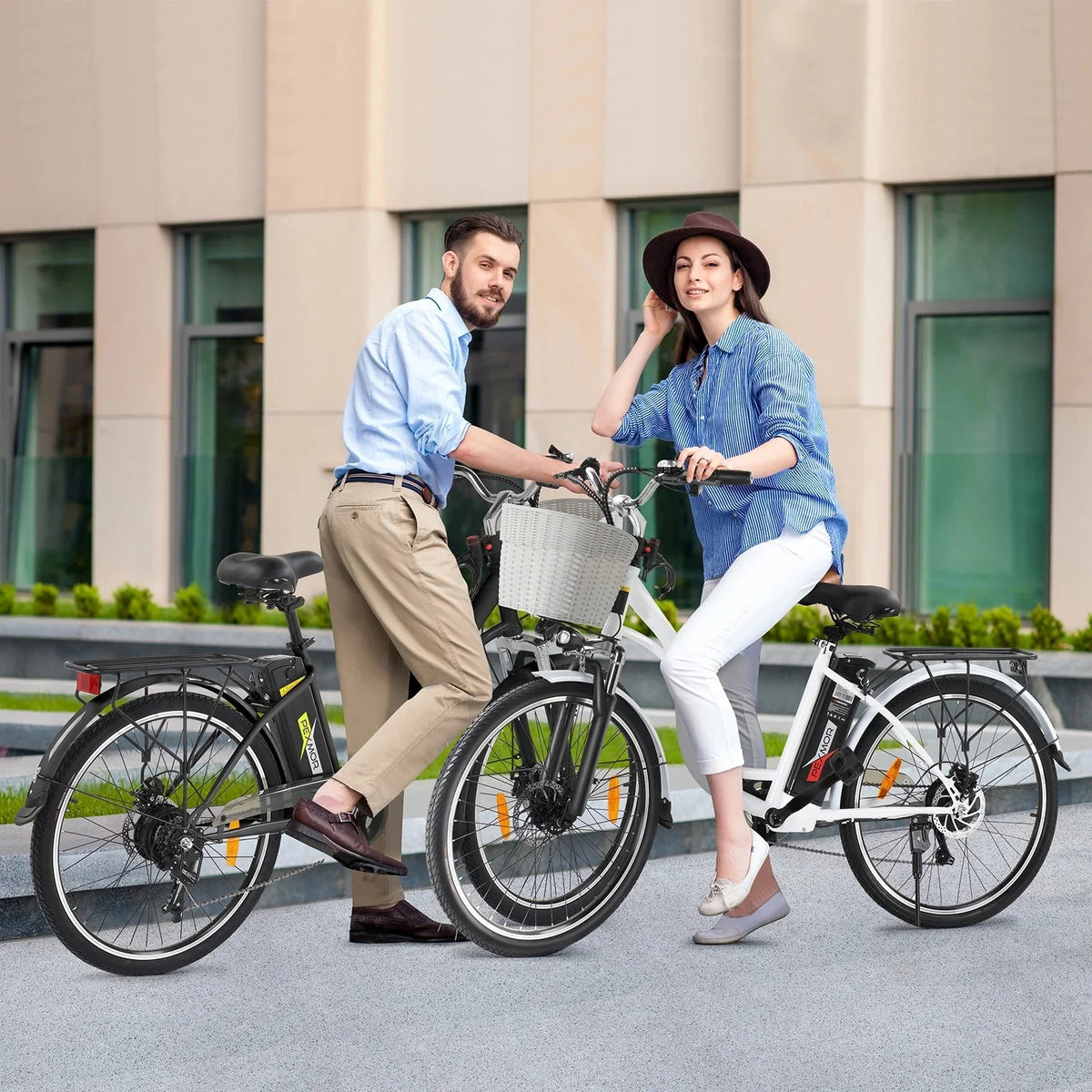 PEXMOR Electric Bike for Adults, 350W (Peak 500W) City Commuter Ebike 36V 12.5AH Removable Battery, 26 Cruiser Electric Bicycle Shimano 6-Speed | Dual Shock Absorber | Basket