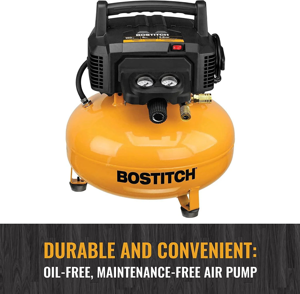 BOSTITCH Pancake Air Compressor, Oil-Free, 6 Gallon, 150 PSI BTFP02012