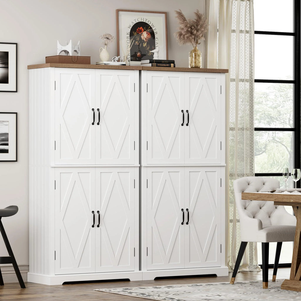 HOSTACK 64 Pantry Cabinet, Tall Kitchen Pantry Storage Cabinet, Modern Farmhouse Bathroom Storage Cabinet, Large Bookcase, 4 Doors|Adjustable Shelves, for Dining Room, Living Room, Home Office, White