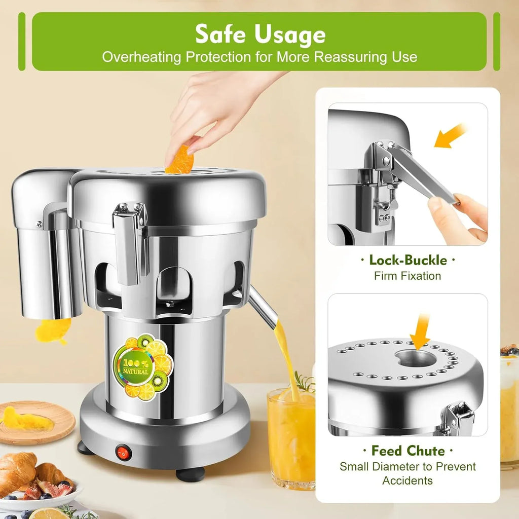 Commercial Juice Extractor, 370W 110V Electric Stainless Steel Juicer for Fruit Vegetable Heavy Duty Centrifugal Juicer Machine Juice & Residue Separated Low Noise