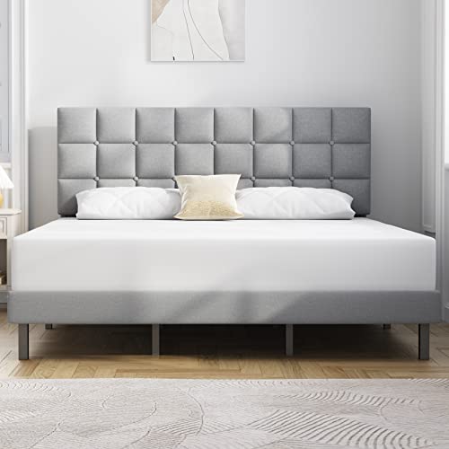 Molblly Full Bed Frame Upholstered Platform with Headboard and Strong Wooden Slats, Non-Slip and Noise-Free,No Box Spring Needed, Easy Assembly,Black