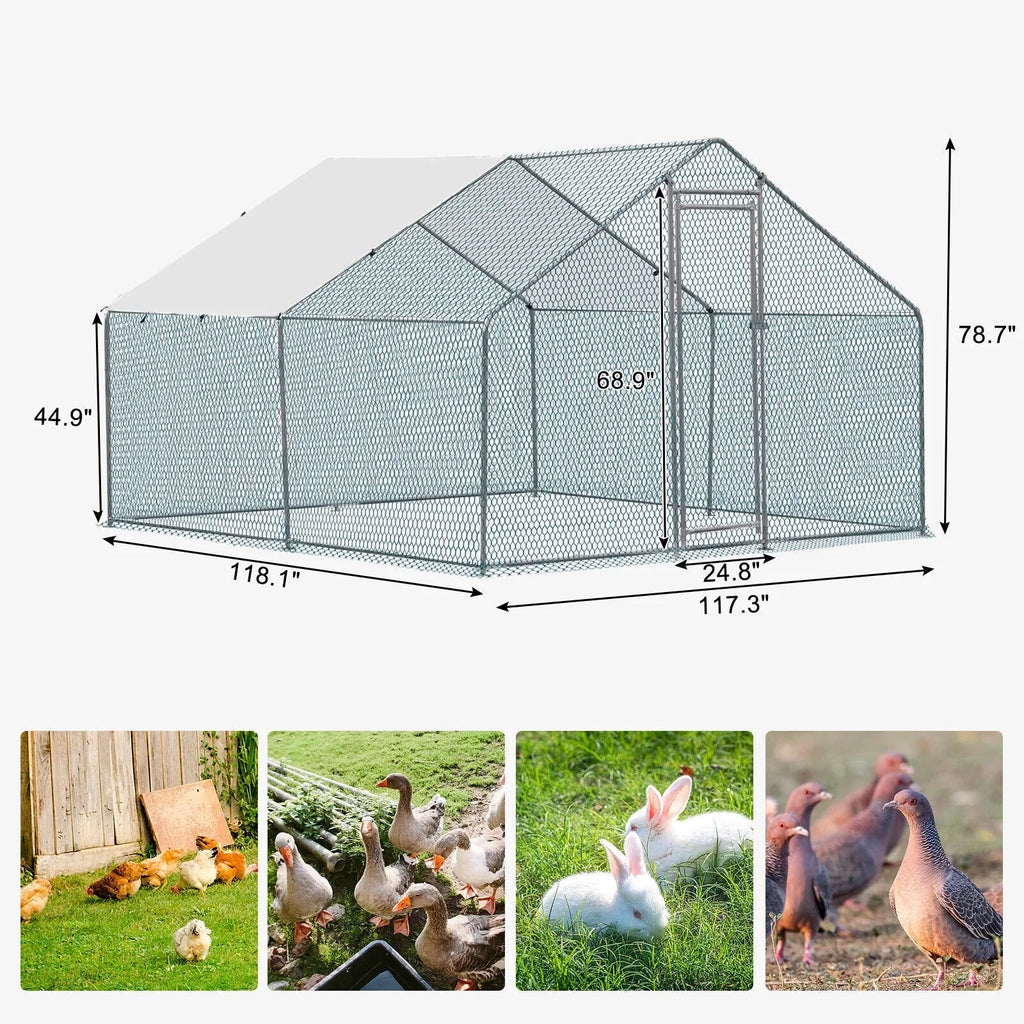 ZGBY Large 10X10Ft Metal Chicken Run Pen Walk-In Cage Poultry Coop Duck Rabbit House
