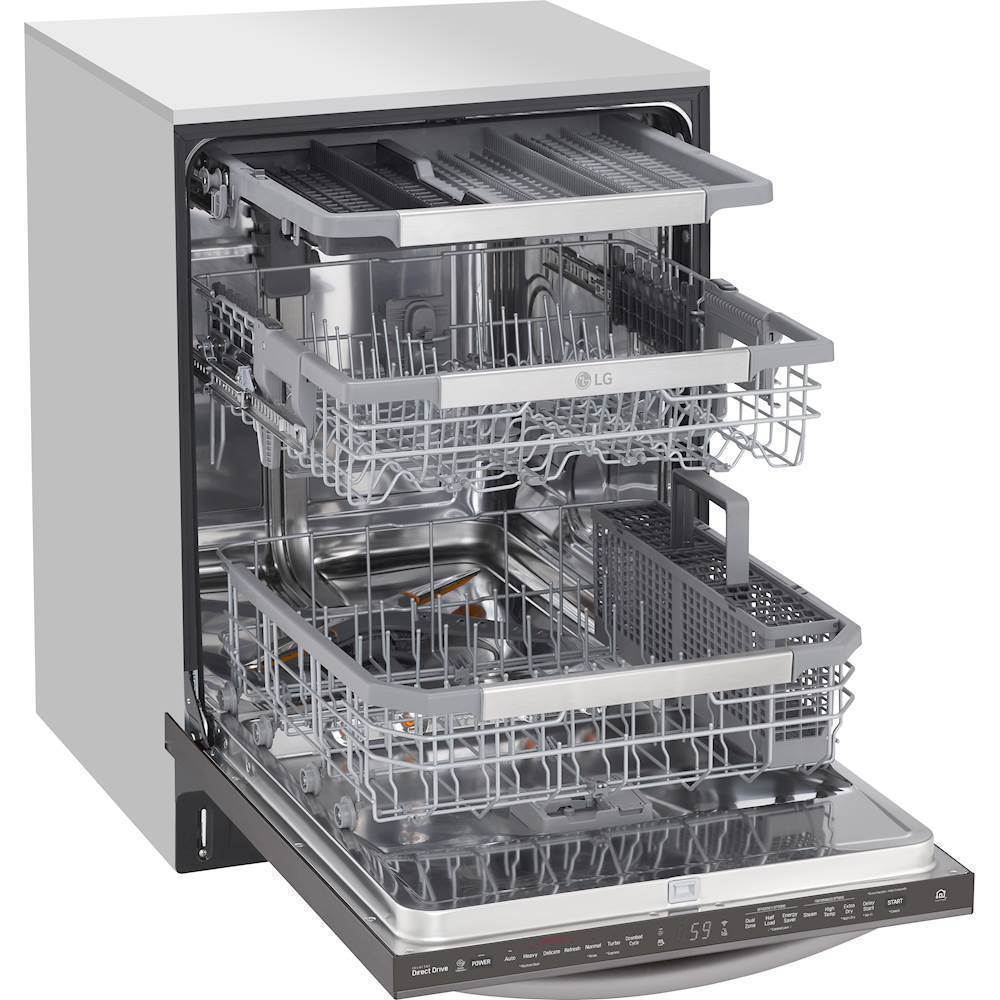 LG - 24 Top Control Smart Built-In Dishwasher with TrueSteam, Tub Light and Quiet Operation - Black stainless steel