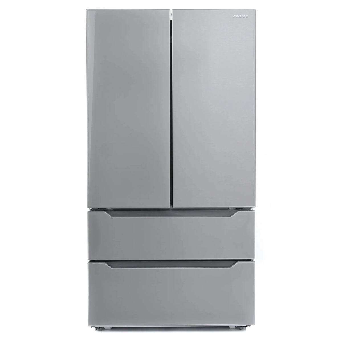 Cosmo 4 Piece Kitchen Appliance Packages with 30 Freestanding Electric Range 30 Wall Mount Hood 24 Built-in Integrated Dishwasher & French Door Refrigerator Kitchen Appliance Bundles