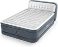 Intex 64447ED Dura-Beam Deluxe Ultra Plush Air Mattress with Headboard: Fiber-Tech – Queen Size – Built-in Electric Pump – 18in Bed Height – 600lb Weight Capacity