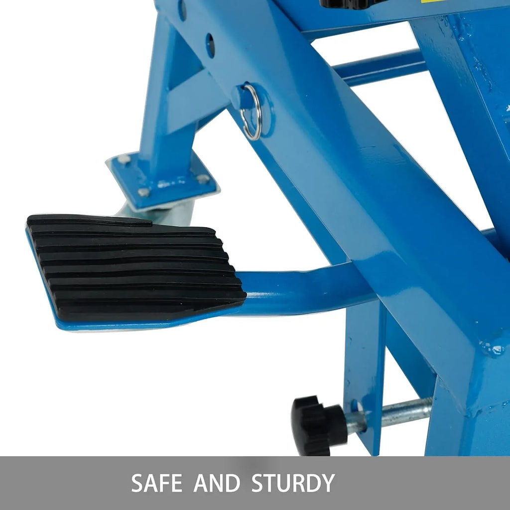 300lbs Heavy Duty Hydraulic Motorcycle Scissor Jack Lift with The Foot Peg Hold Downs Fit for Motorbike Dirt Bike Hydraulic Center Stand Lift with 4 Wheels