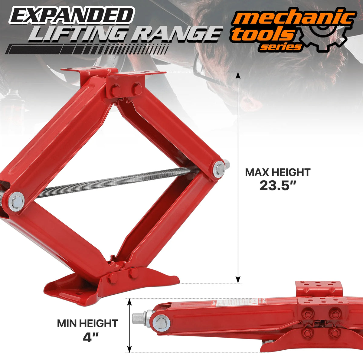 M-AUTO Set of 2 Scissor Jack, 2.5 Ton 5000lbs Heavy Duty Car Jack Tire Repair Tools Kit, RV Trailer Stabilizer Leveling Scissor Jacks with Handle, Red
