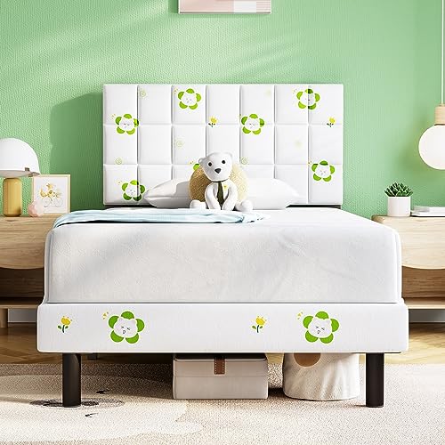 Molblly Full Bed Frame Upholstered Platform with Headboard and Strong Wooden Slats, Non-Slip and Noise-Free,No Box Spring Needed, Easy Assembly,Black