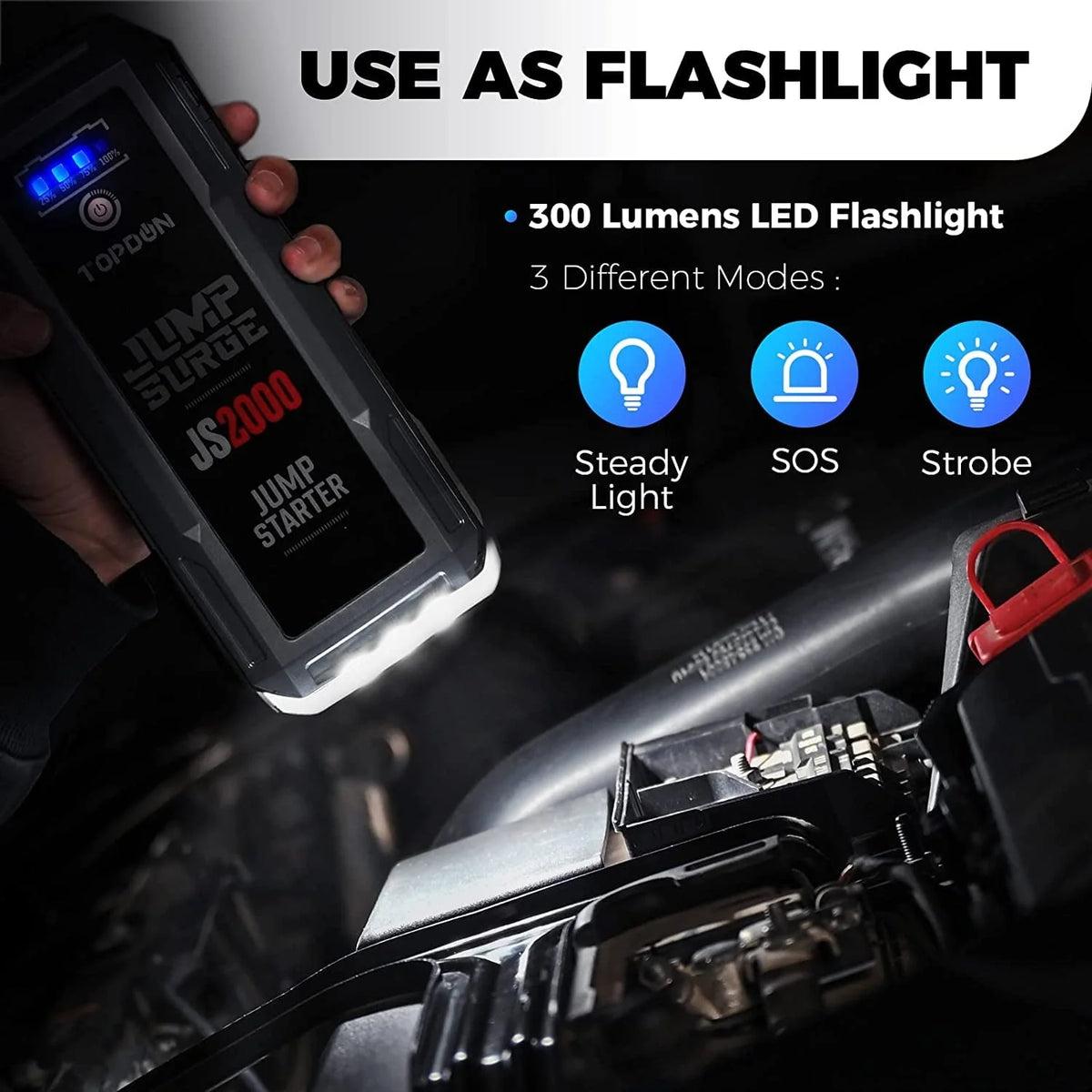 Car Battery Charger Jump Starter, TOPDON JS2000 12V 2000A Peak Battery Jump Start for Up to 8L Gas/6L Diesel Engines