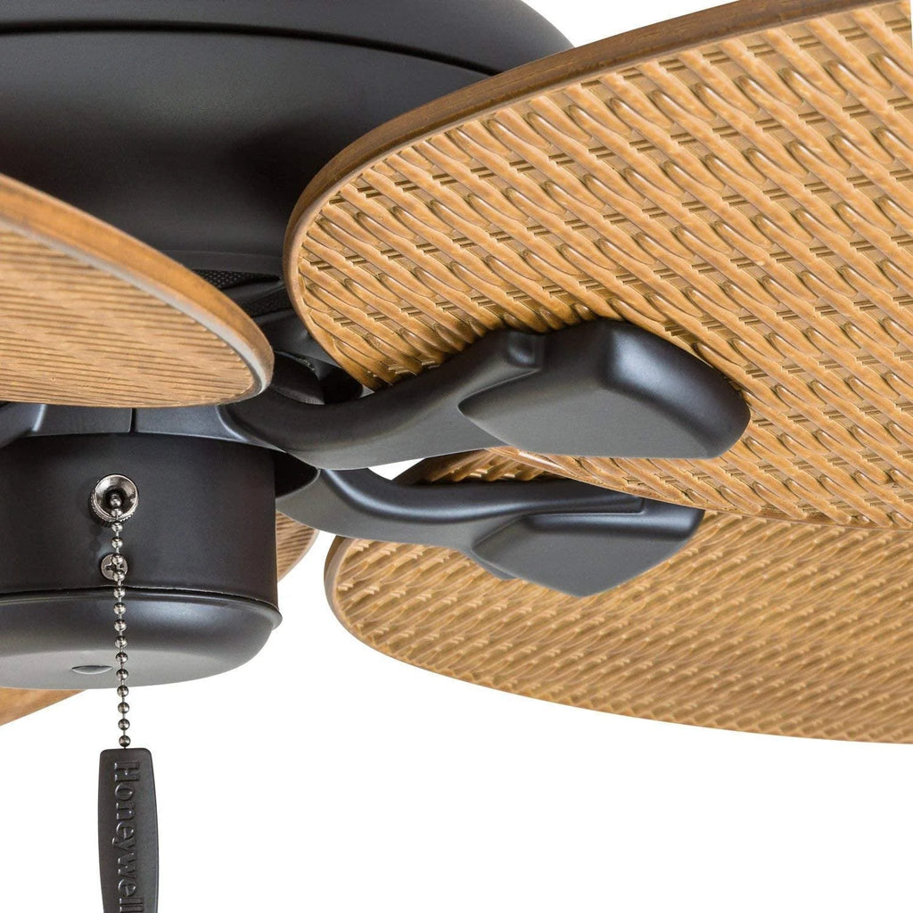 Honeywell Palm Valley 52 Bronze Tropical Ceiling Fan with 5 Palm Blades, 4 Arm Light Kit, Pull Chains & Reverse Airflow