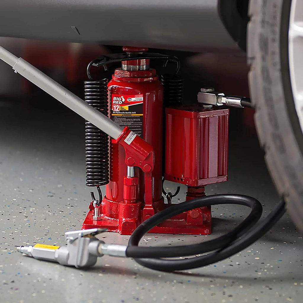 BIG RED 12 Ton Pneumatic Air Hydraulic Bottle Jack with Manual Hand Pump, Red, W9126R