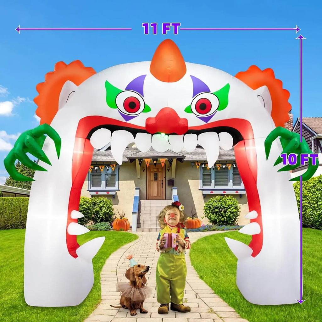 11FT Wide Halloween Inflatables Archway Outdoor Decorations, Inflatable Clown Arch Blow Up Halloween Decorations Built-in Projection LED Light for Halloween Decor Front Yard Garden Lawn Party