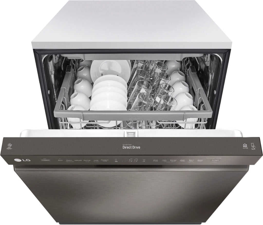LG - 24 Front Control Smart Built-In Stainless Steel Tub Dishwasher with 3rd Rack, QuadWash, and 48dba - Black stainless steel