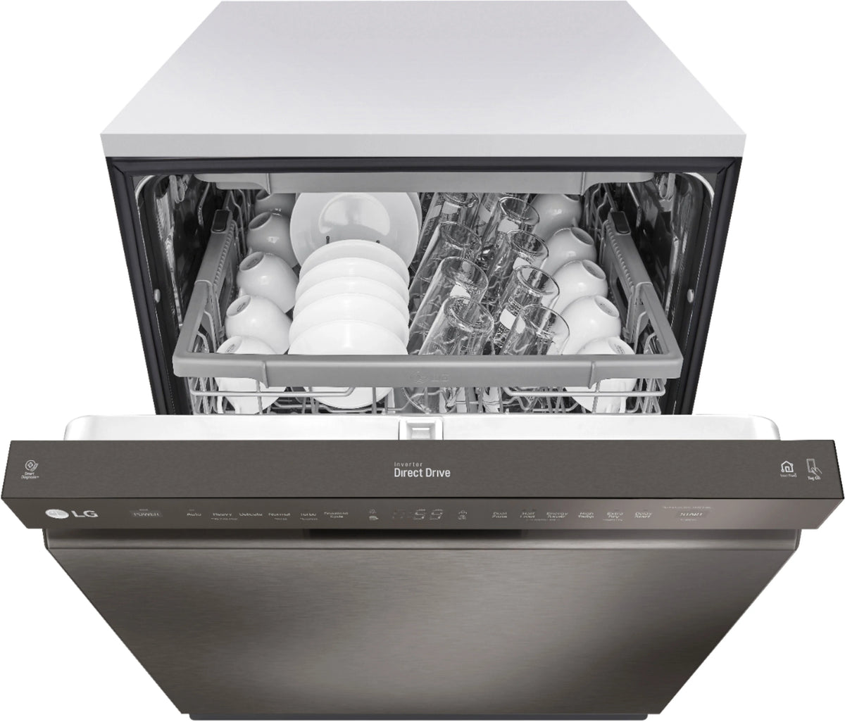 LG - 24 Front Control Smart Built-In Stainless Steel Tub Dishwasher with 3rd Rack, QuadWash, and 48dba - Black stainless steel
