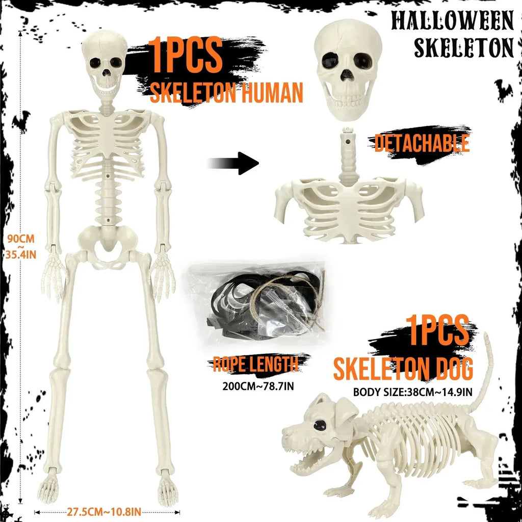 Ayieyill 2pcs Skeleton and Dog Skeleton Indoor Outdoor Halloween Decorations