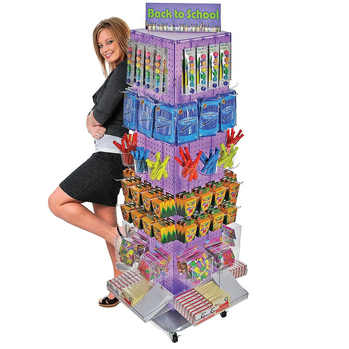 Azar Displays 701465-WHT White Four-Sided Pegboard Tower Floor Display on Revolving Wheeled Base. Spinner Rack Stand. Panel Size: 14W x 60H