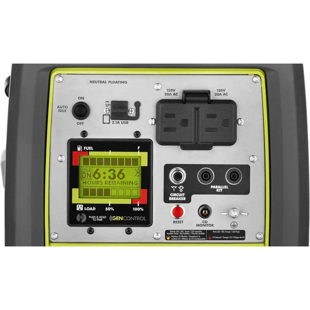 2,300-Watt Recoil Start Bluetooth Super Quiet Gasoline Powered Digital Inverter Generator with CO Shutdown Sensor RYi2322