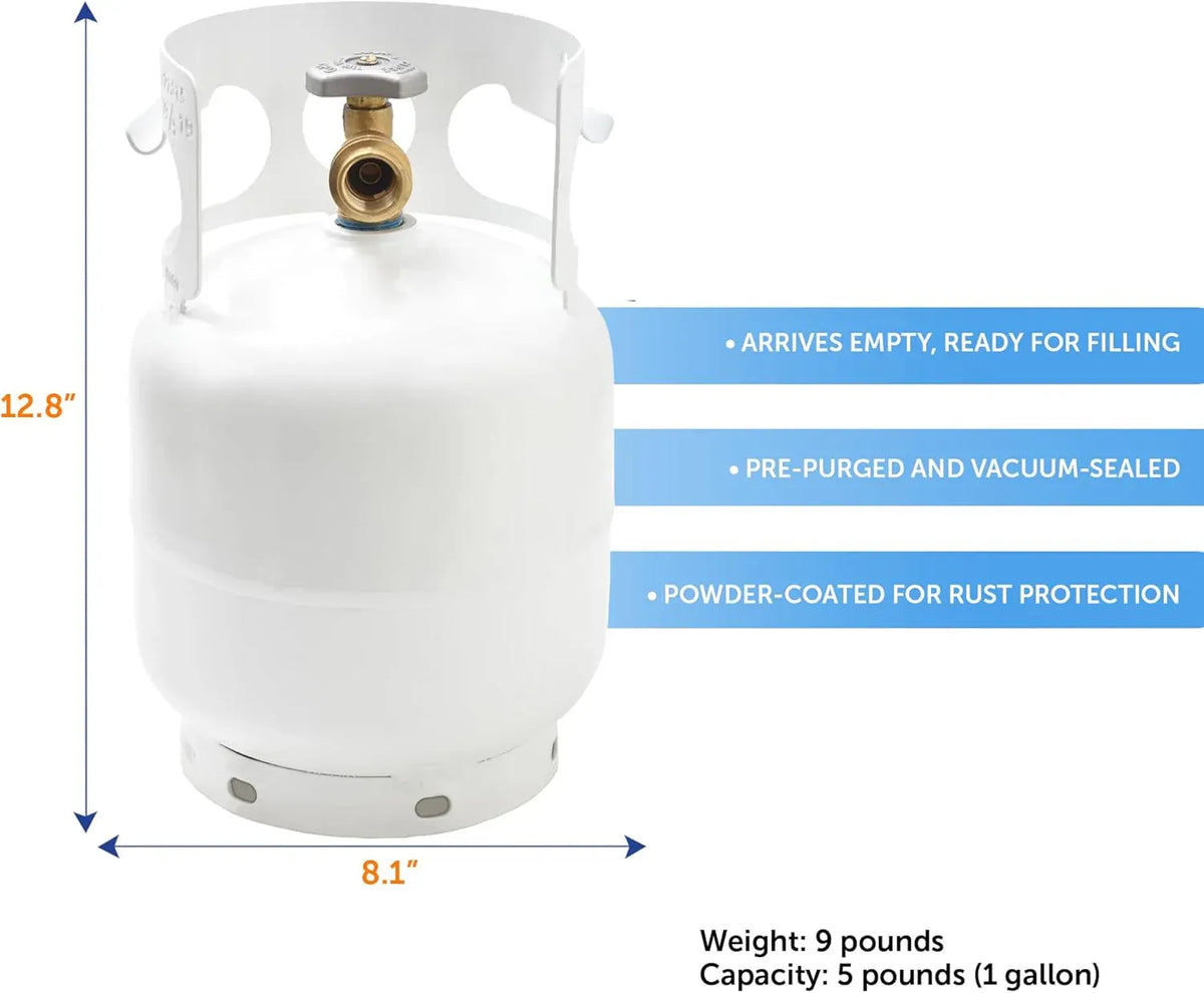 5 Pound Propane Tank Cylinder, Great For Portable Grills, Fire Pits, Heaters And Overlanding, White