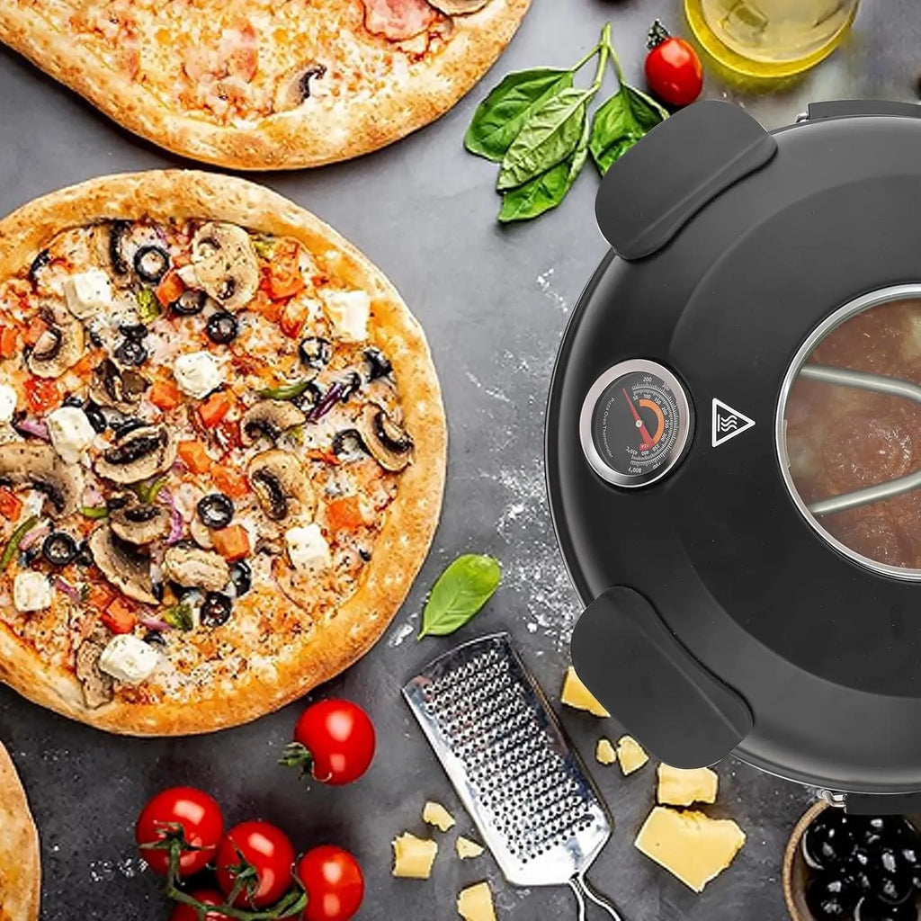 Pizza Maker Electric, 4-Min-Pizza in 1200W Pizza Oven, 31cm Refractory Stone Plate, Max 420â?Pizza Maker with 5 Cooking Levels, inkl. Pizza Peels & Scraper & Recipe, Black (black)
