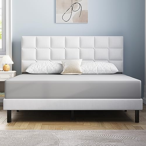 Molblly Full Bed Frame Upholstered Platform with Headboard and Strong Wooden Slats, Non-Slip and Noise-Free,No Box Spring Needed, Easy Assembly,Black