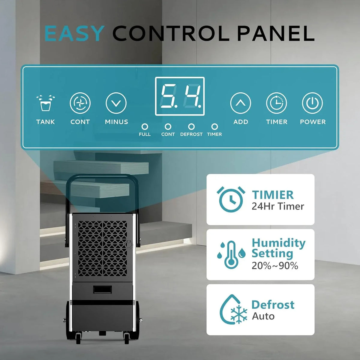 160 Pints Commercial Dehumidifier, Large Dehumidifier With Drain Hose, Timer and 4 Wheels,Industrial Dehumidifiers for Flood Repair, Drying Basement, Warehouse and Factory
