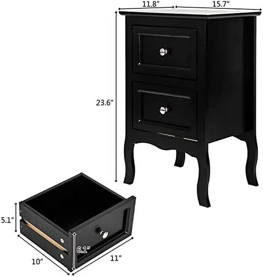NTTBOBOEC Night Table Modern Wood Night Stand End Table Wooden Bed Side Tables with 2 Drawers Large Space Brown Size 15.74(W) x 11.81(D) x 23.66(H)