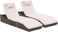 Soleil Jardin Folding Pool Lounge Chair Set of 2 Outdoor Adjustable Chaise Lounge Chair, Fully Assembled, Patio Reclining Sun Lounger, Natural Color Rattan & Gray Cushion