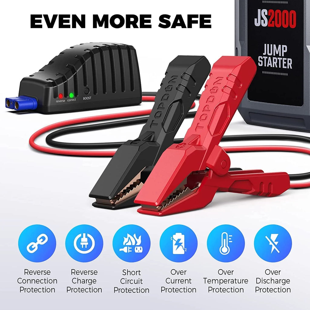 Car Battery Charger Jump Starter, TOPDON JS2000 12V 2000A Peak Portable Battery Booster Battery Jump Starter for Up to 8L Gas/6L Diesel Engines