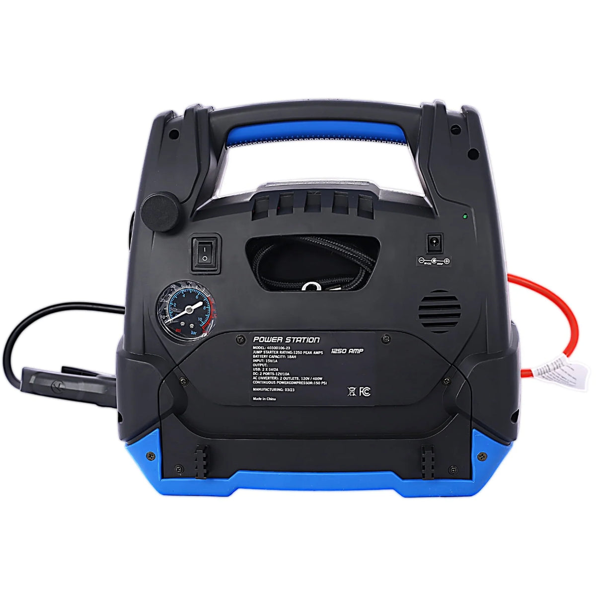 Rechargeable Jump Starter for Gas Diesel Vehicles, 1800 Amps with Air Compressor and AC, 12V DC