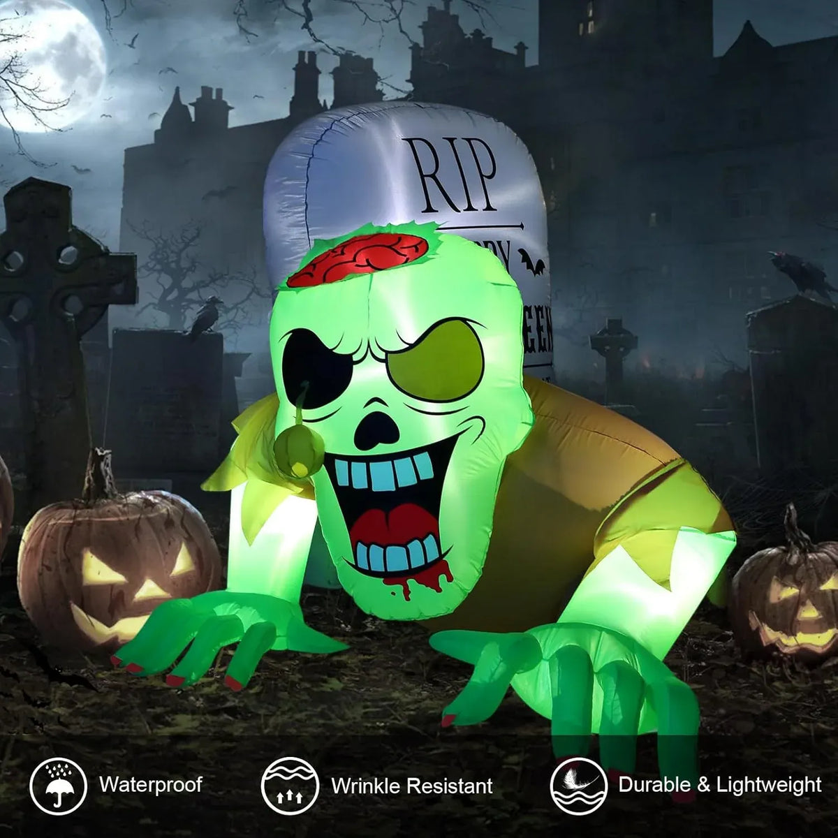 BLOOMWIN Halloween Inflatables Outdoor Decorations - 8Ft x 5Ft Scary Zombie & Tombstone Halloween Inflatable with Built-in LED Lights, Halloween Blow up Yard Decorations for Garden Patio Decor Indoor