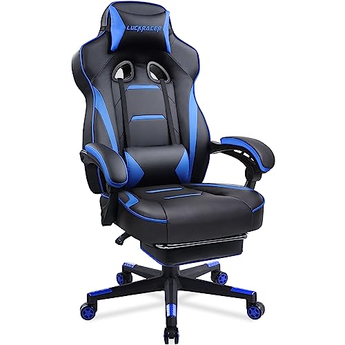 LUCKRACER Computer Gaming Chair with Footrest, Ergonomic Big and Tall Gamer Chair PU Leather Swivel Lumbar Support Racing Style E-Sports Game Chairs by GTRACING (Black)