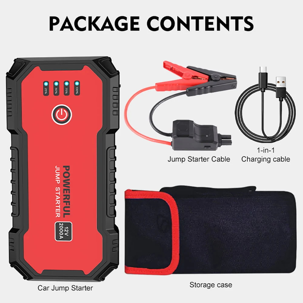 SUGIFT 2000A Car Jump Starter 12V 20000mAh up to 9L Gas 7L Diesel Engines with USB Quick Charge 3.0 and Smart Clip