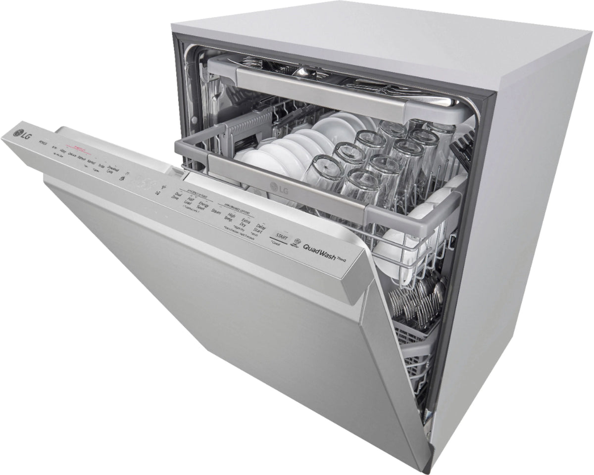 LG - 24 Top Control Smart Built-In Stainless Steel Tub Dishwasher with 3rd Rack, QuadWash and 44db - Stainless steel