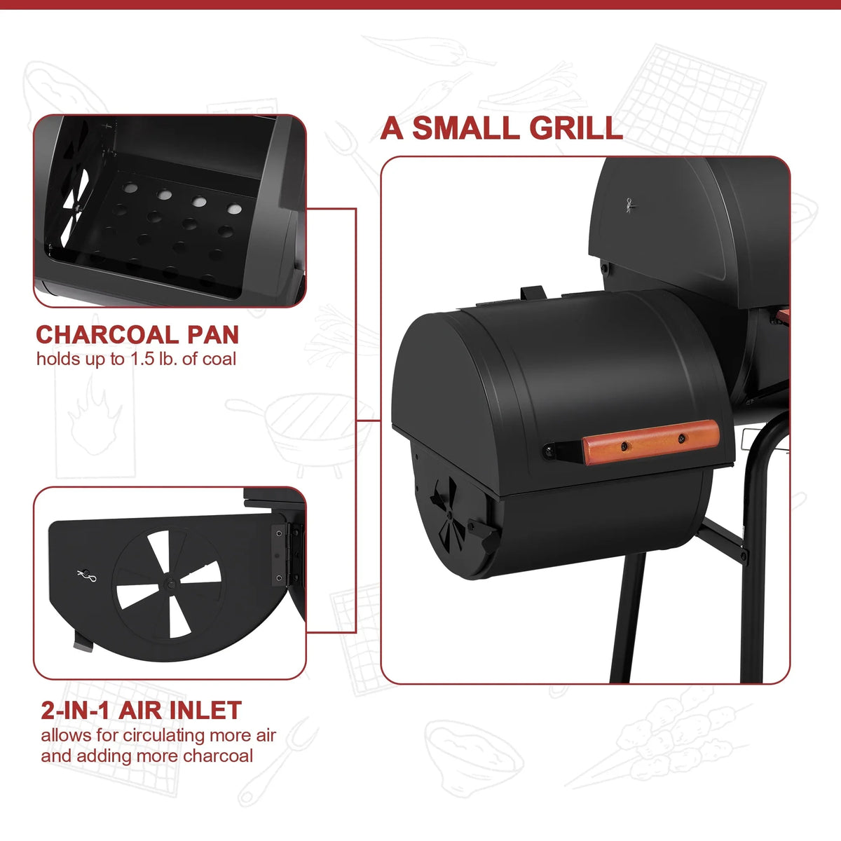 Royal Gourmet CC1830W 30 Barrel Charcoal Grill with Offset Smoker