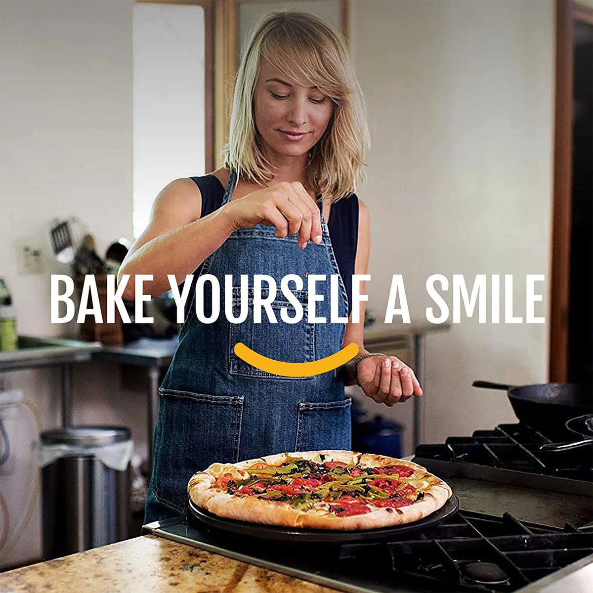 Heritage Products 15 Round Ceramic Non Stick Pizza Stone w/Wheel Cutter, Black