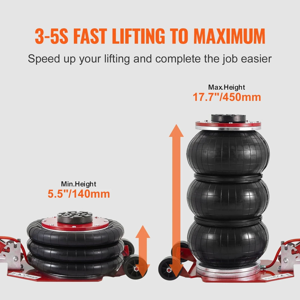 BENTISM Air Jack, 3 Ton/6600 lbs Triple Bag Air Jack, Airbag Jack with Six Steel Pipes, Lift up to 17.7 inch/450 mm, 3-5 s Fast Lifting Pneumatic Jack, with Adjustable Handles for Cars Repair