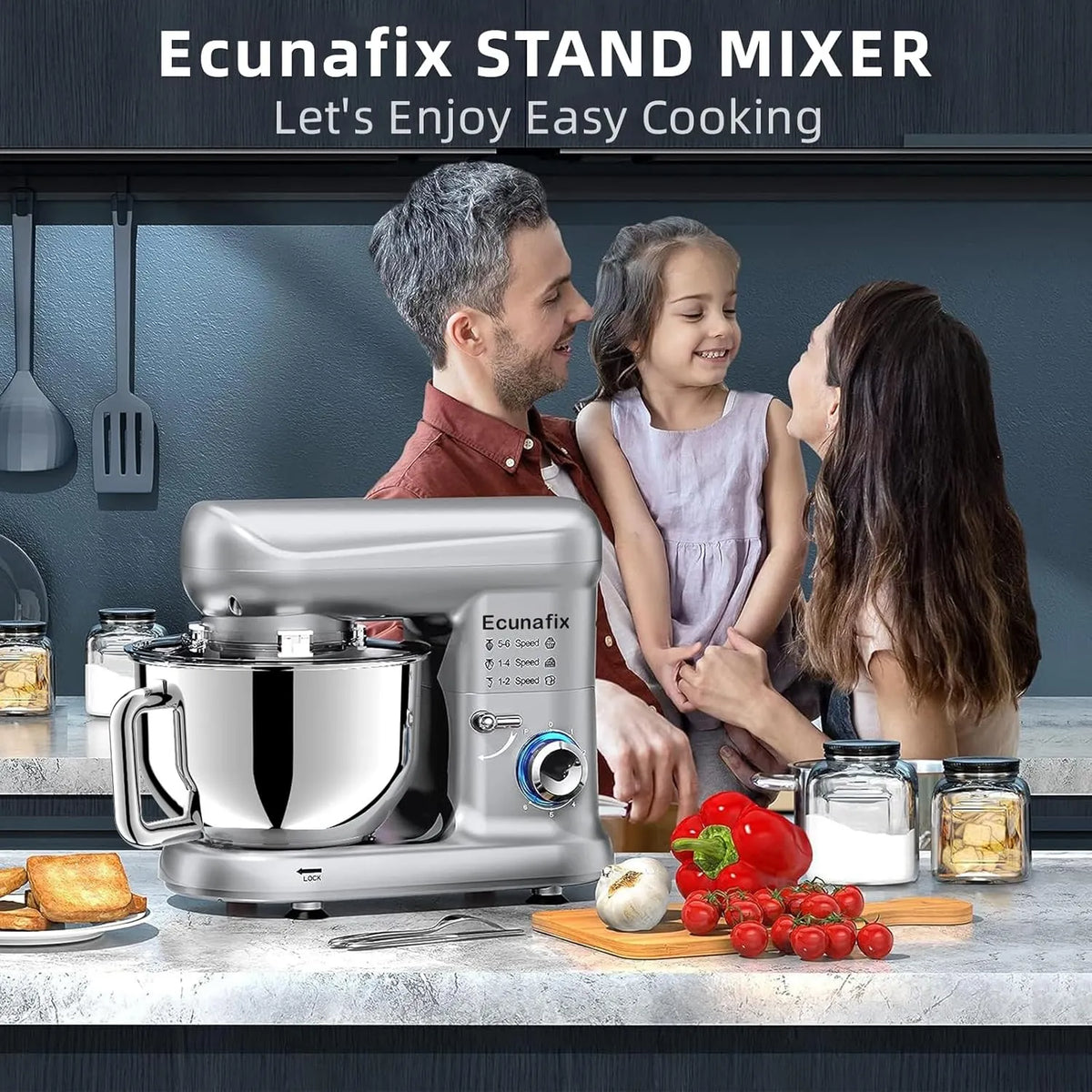 Kitchen Stand Mixer, 6.5Qt Household Stand Mixers, 660W 6+P Speed Tilt-Head Electric Dough Mixer, Food Mixers for Daily Use with Dough Hooks, Whisk, Beater