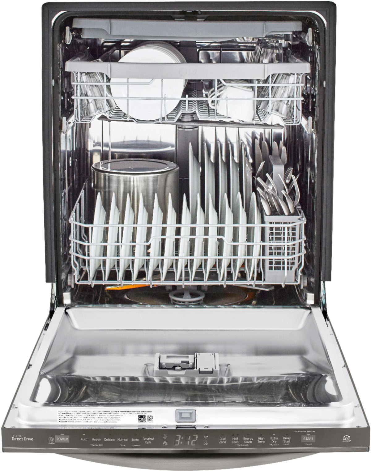 LG - 24 Top-Control Built-In Smart Wifi-Enabled Dishwasher with Stainless Steel Tub, Quadwash, and 3rd Rack - Black stainless steel
