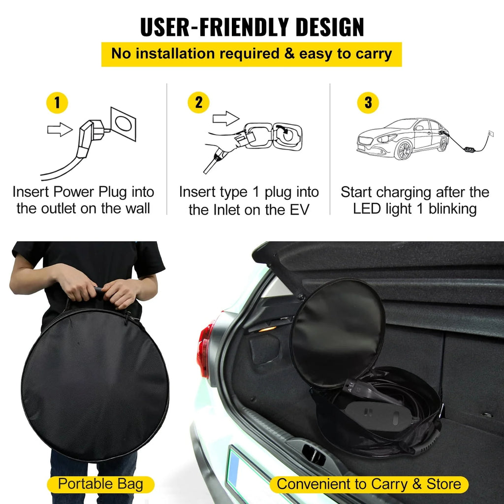 BENTISM Portable EV Charger EV Car Charging Cable 16 Amp Level 2 NEMA 6-20 25FT