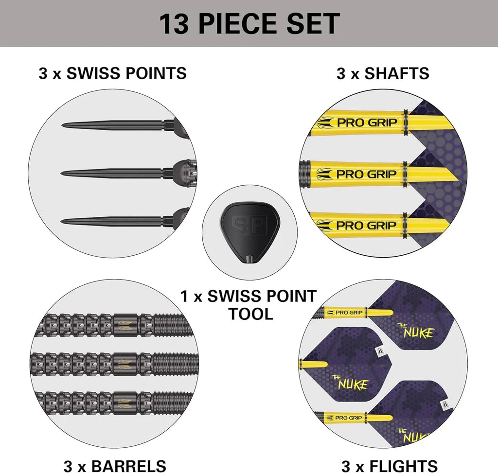 TARGET Darts Luke Littler G1 Steel Tip Swiss Point Darts, 90% Tungsten Dart, 22G/23G/24G | Generation 1 Steel Tip Dart, Player Edition Swiss Points Dart Sets with Tool, Pro Grip Shafts & No.2 Flights