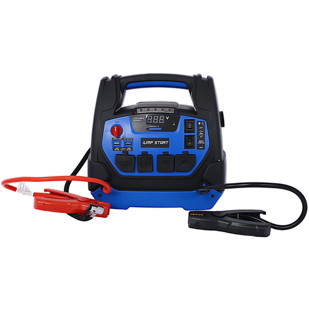 Rechargeable Jump Starter for Gas Diesel Vehicles, 1800 Amps with Air Compressor and AC, 12V DC