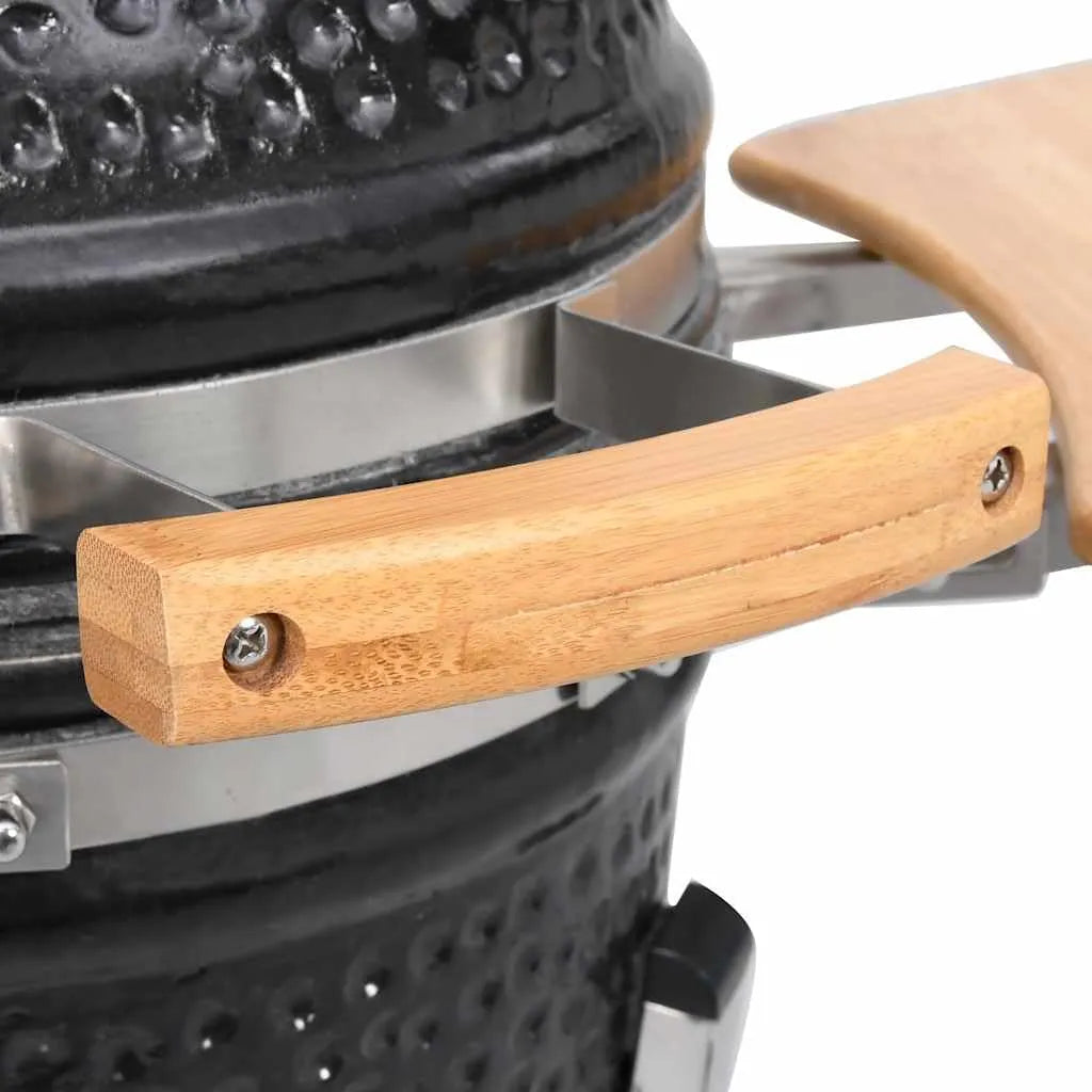 vidaXL Durable Ceramic Kamado Grill Smoker - Versatile 31.9 Charcoal/Wood-Fueled BBQ Grill with Built-in Thermometer and Hinged Lid, Foldable Side Shelves