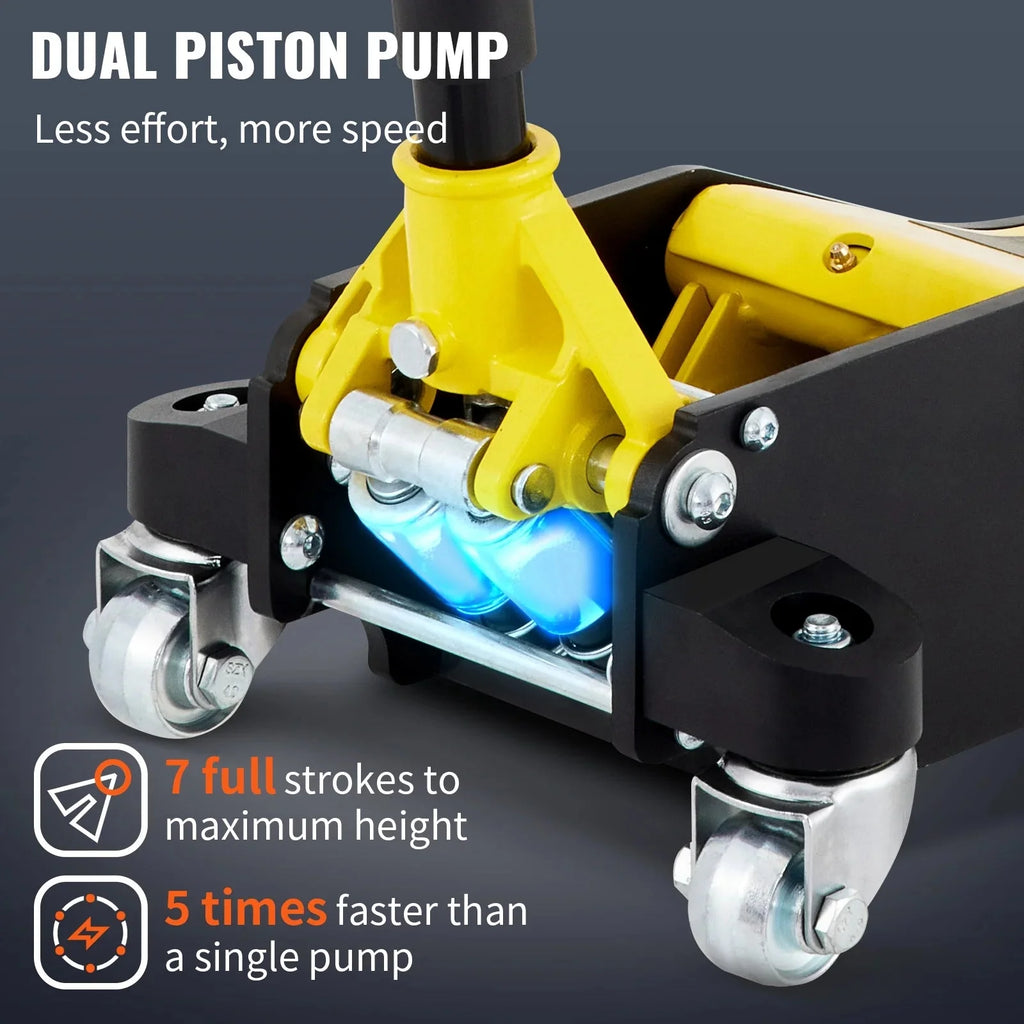 BENTISM Low Profile Floor Jack 3 Ton (6600 lbs), Aluminum and Steel Hydraulic Racing Floor Jack, Dual Piston Quick Lift Pump, 19-11/16-3-6/11 Height Lifting Range, Yellow+Black