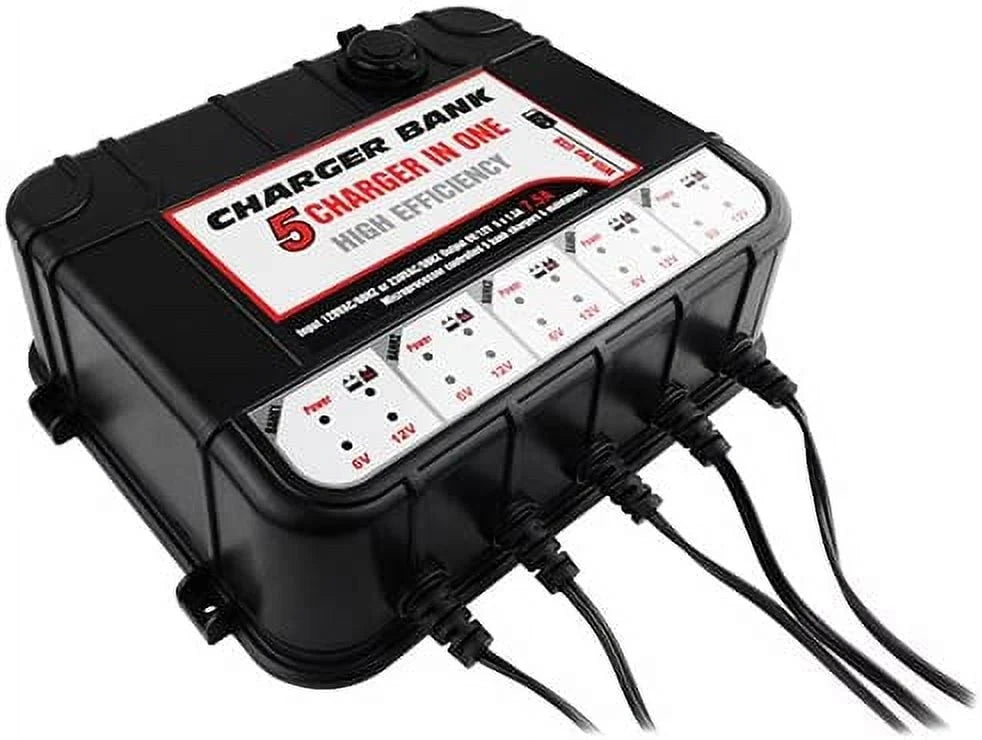 5 Bay 6/12V 1.5AMP Battery Charger/Maintainer w/Alligator & Eyelet Connectors